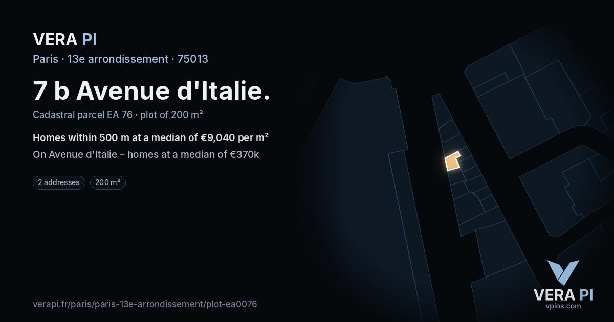 7 b Avenue d'Italie, 13e arrondissement at night – the plot lit, the parcels around coloured by the prices near them