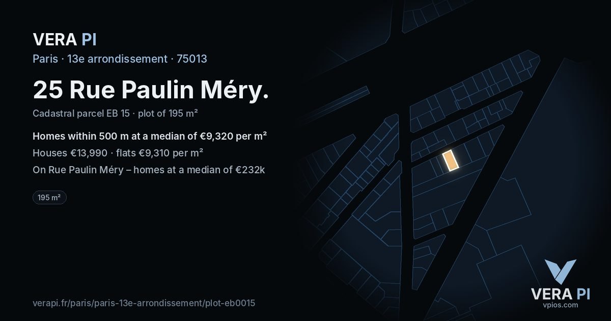 25 Rue Paulin Méry, 13e arrondissement at night – the plot lit, the parcels around coloured by the prices near them
