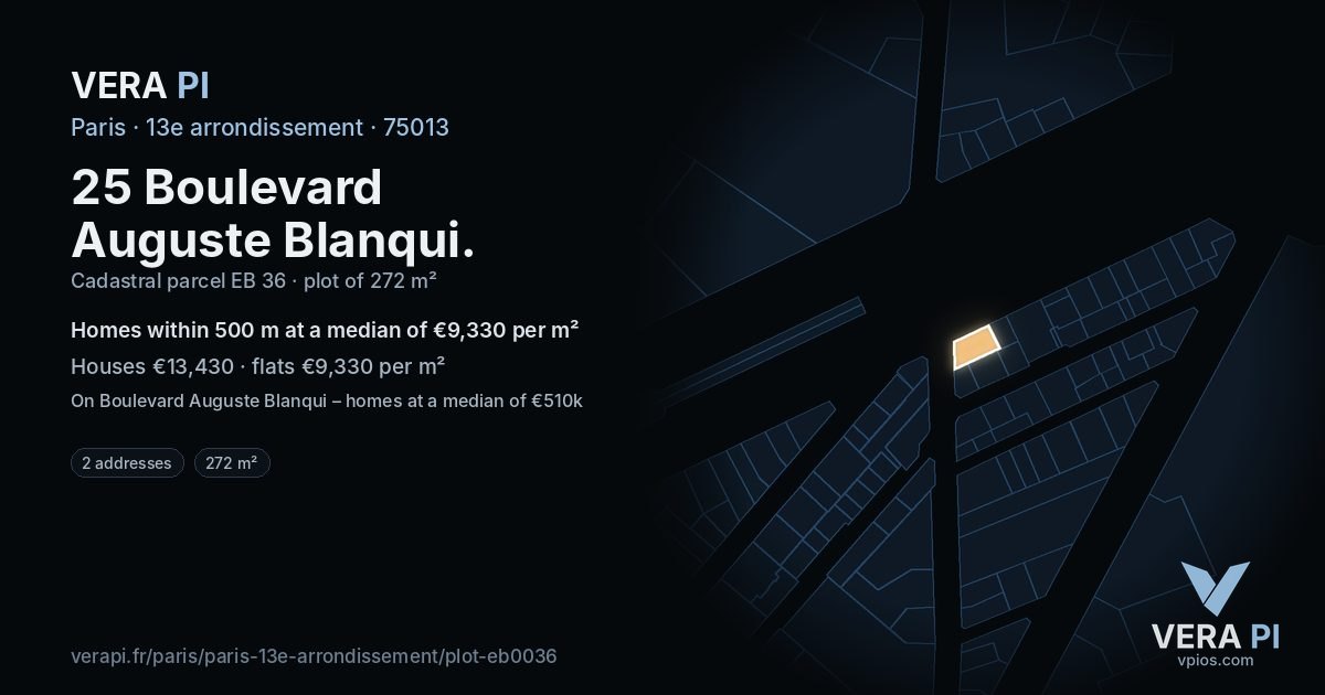 25 Boulevard Auguste Blanqui, 13e arrondissement at night – the plot lit, the parcels around coloured by the prices near them