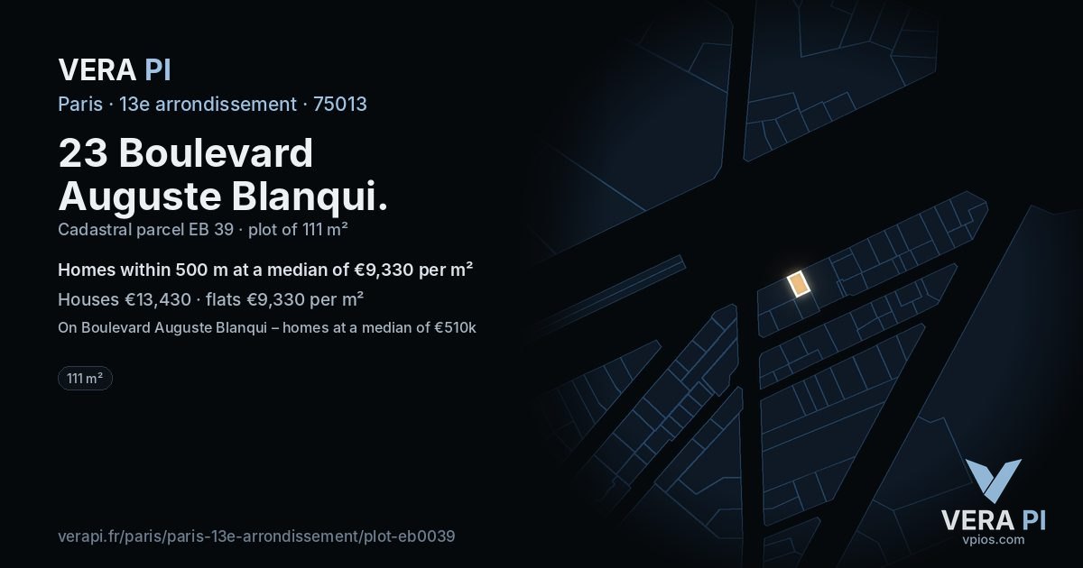 23 Boulevard Auguste Blanqui, 13e arrondissement at night – the plot lit, the parcels around coloured by the prices near them