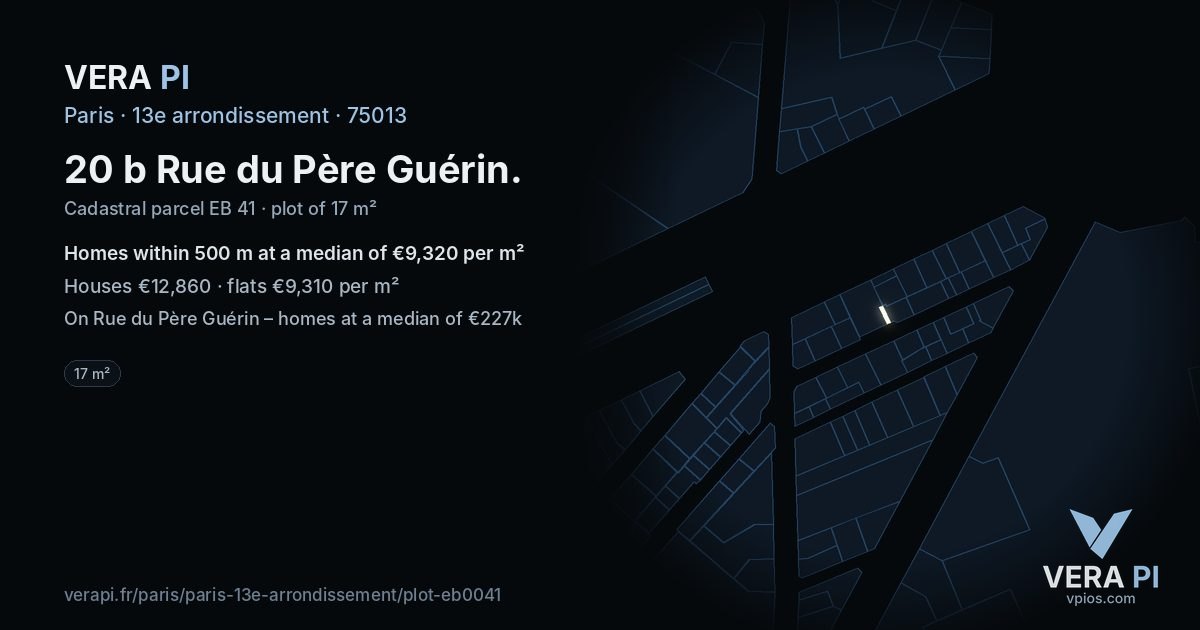 20 b Rue du Père Guérin, 13e arrondissement at night – the plot lit, the parcels around coloured by the prices near them