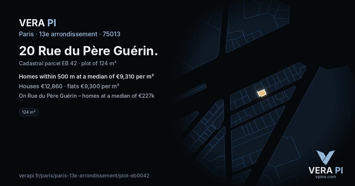 20 Rue du Père Guérin, 13e arrondissement at night – the plot lit, the parcels around coloured by the prices near them