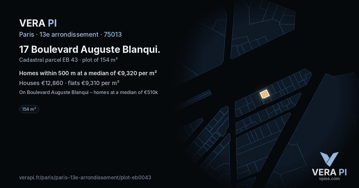 17 Boulevard Auguste Blanqui, 13e arrondissement at night – the plot lit, the parcels around coloured by the prices near them