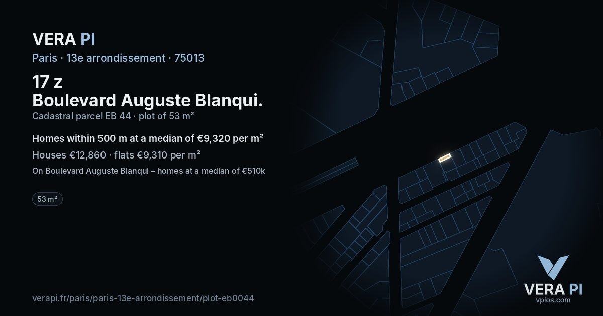 17 z Boulevard Auguste Blanqui, 13e arrondissement at night – the plot lit, the parcels around coloured by the prices near them