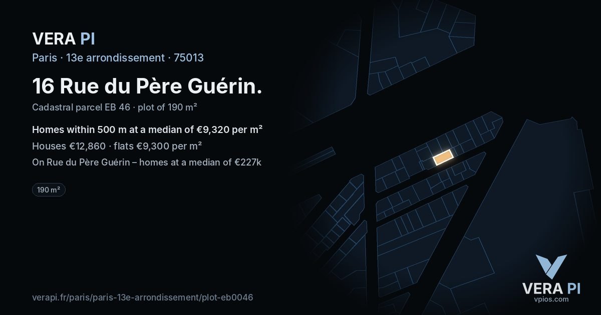 16 Rue du Père Guérin, 13e arrondissement at night – the plot lit, the parcels around coloured by the prices near them