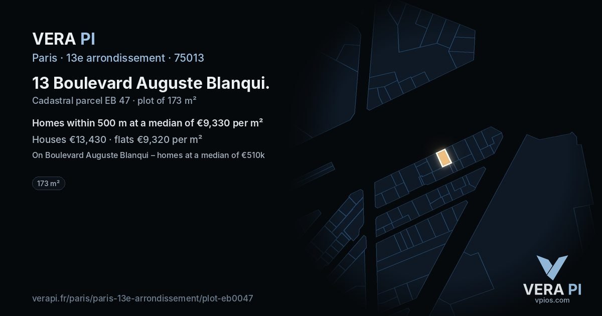 13 Boulevard Auguste Blanqui, 13e arrondissement at night – the plot lit, the parcels around coloured by the prices near them