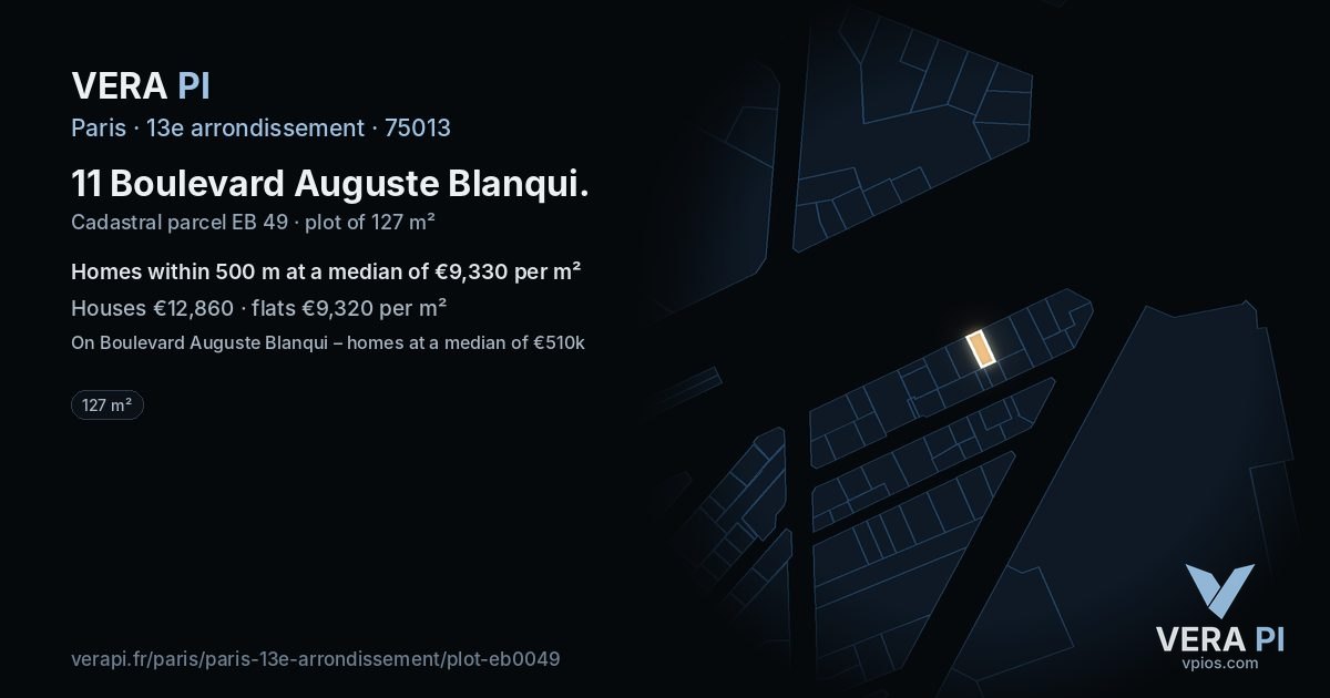 11 Boulevard Auguste Blanqui, 13e arrondissement at night – the plot lit, the parcels around coloured by the prices near them