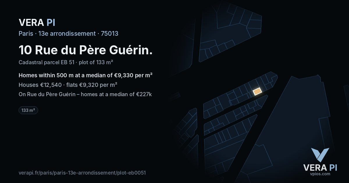 10 Rue du Père Guérin, 13e arrondissement at night – the plot lit, the parcels around coloured by the prices near them