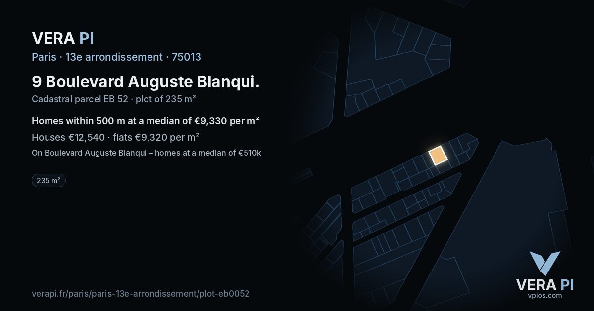 9 Boulevard Auguste Blanqui, 13e arrondissement at night – the plot lit, the parcels around coloured by the prices near them