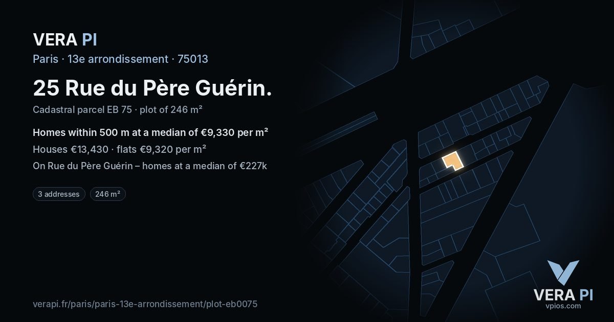 25 Rue du Père Guérin, 13e arrondissement at night – the plot lit, the parcels around coloured by the prices near them