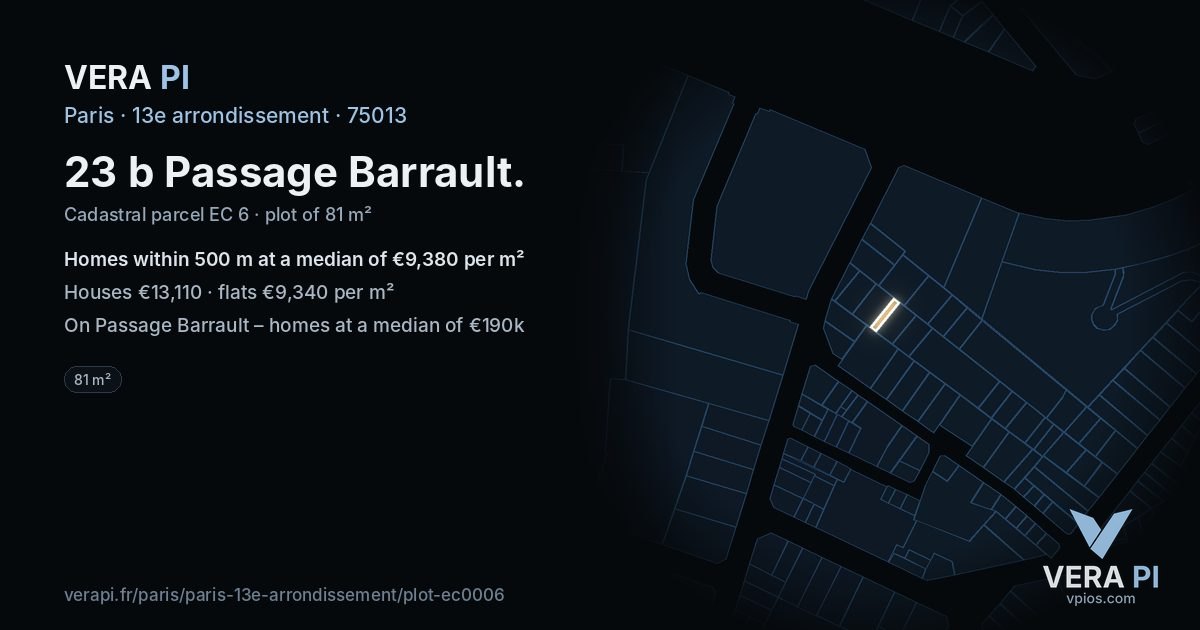 23 b Passage Barrault, 13e arrondissement at night – the plot lit, the parcels around coloured by the prices near them