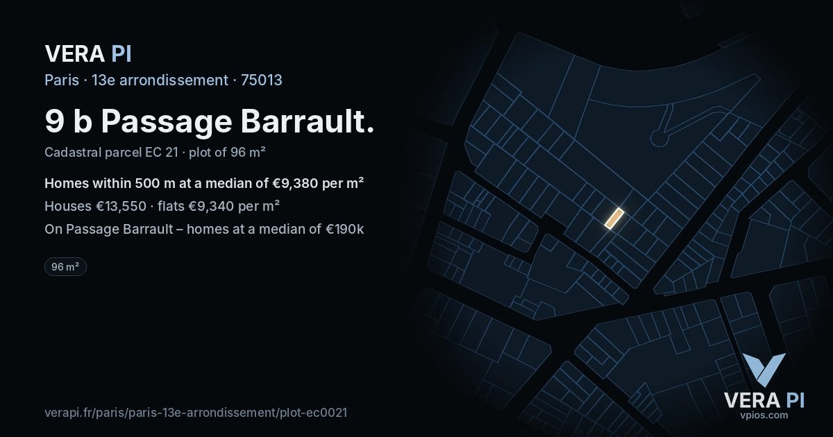 9 b Passage Barrault, 13e arrondissement at night – the plot lit, the parcels around coloured by the prices near them