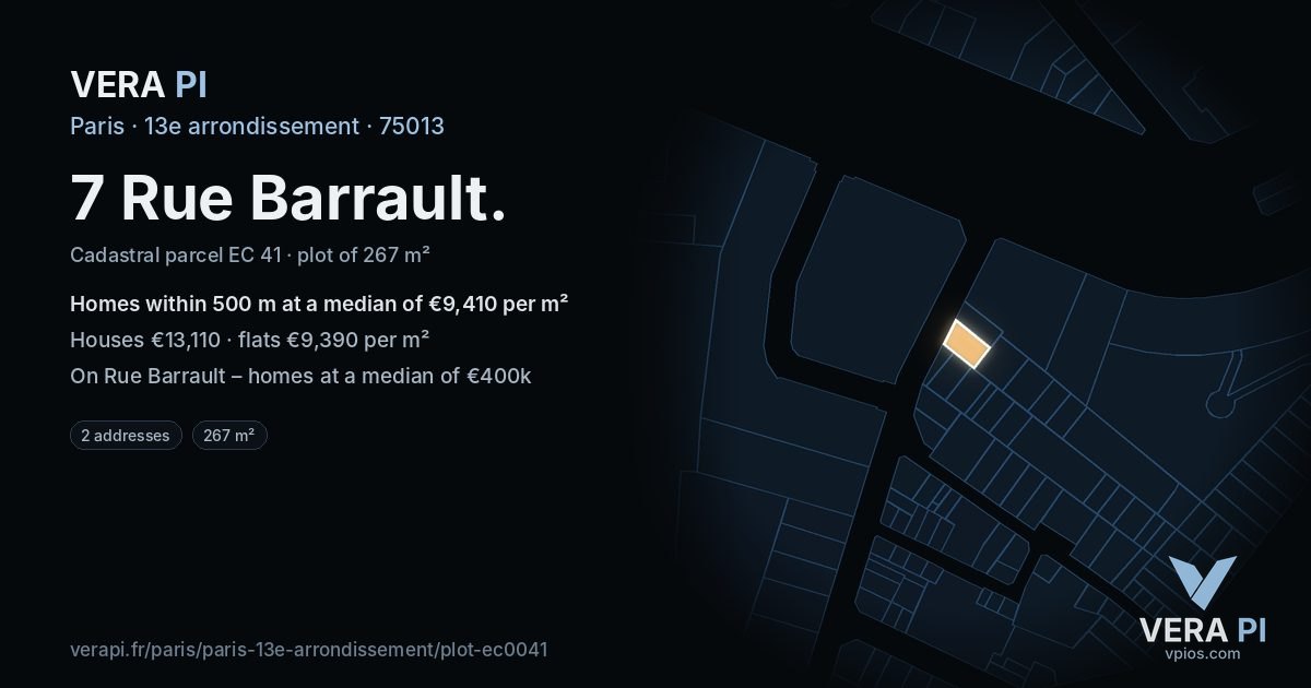 7 Rue Barrault, 13e arrondissement at night – the plot lit, the parcels around coloured by the prices near them