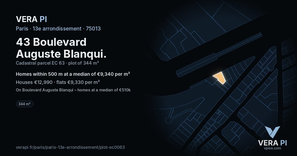43 Boulevard Auguste Blanqui, 13e arrondissement at night – the plot lit, the parcels around coloured by the prices near them