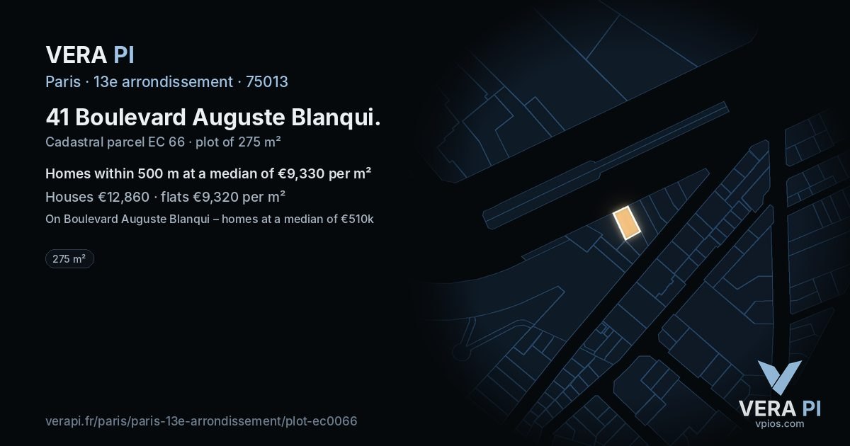 41 Boulevard Auguste Blanqui, 13e arrondissement at night – the plot lit, the parcels around coloured by the prices near them
