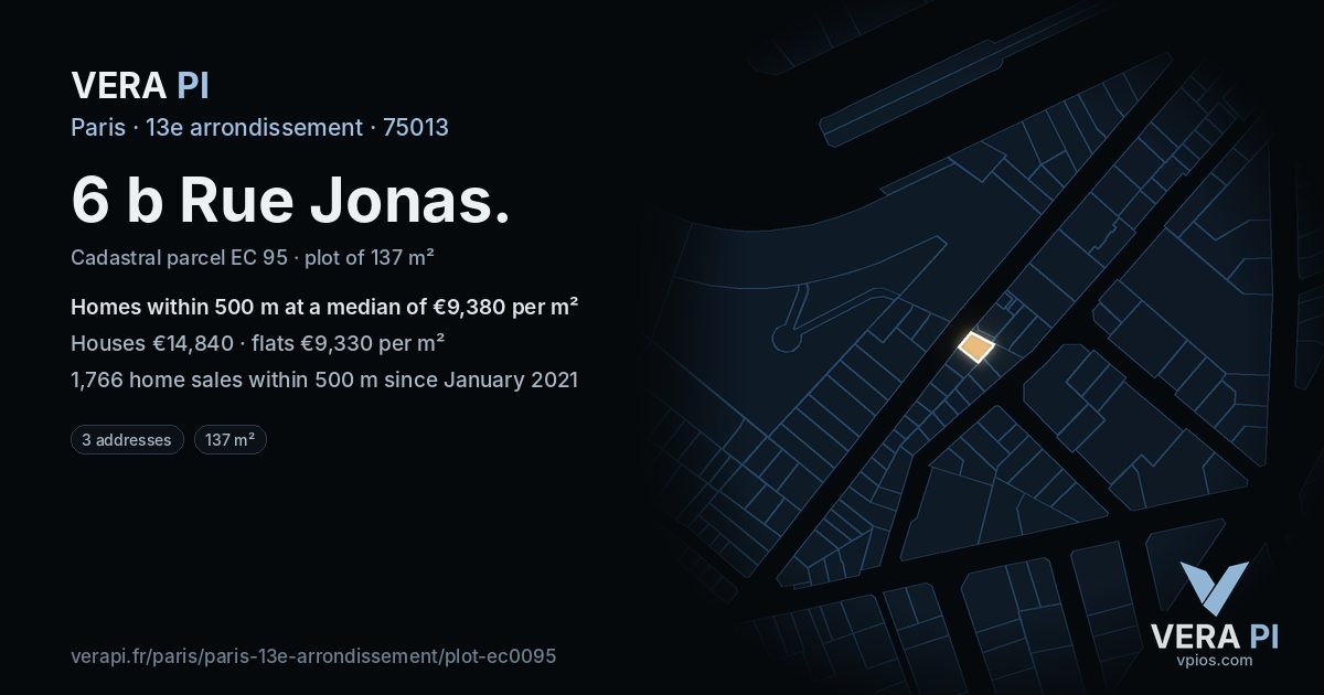 6 b Rue Jonas, 13e arrondissement at night – the plot lit, the parcels around coloured by the prices near them
