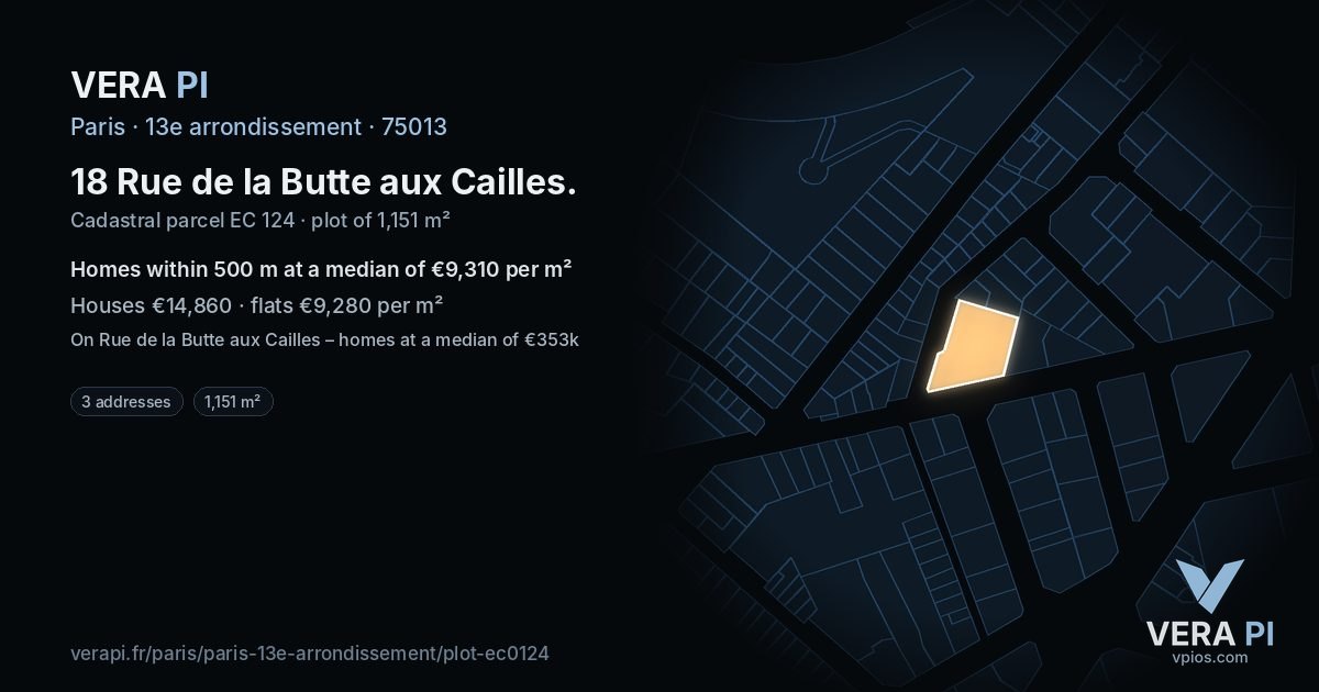 18 Rue de la Butte aux Cailles, 13e arrondissement at night – the plot lit, the parcels around coloured by the prices near them