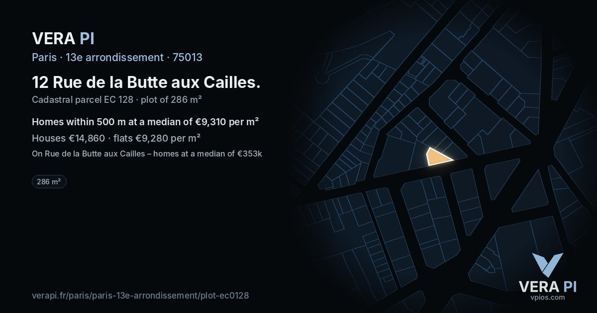 12 Rue de la Butte aux Cailles, 13e arrondissement at night – the plot lit, the parcels around coloured by the prices near them