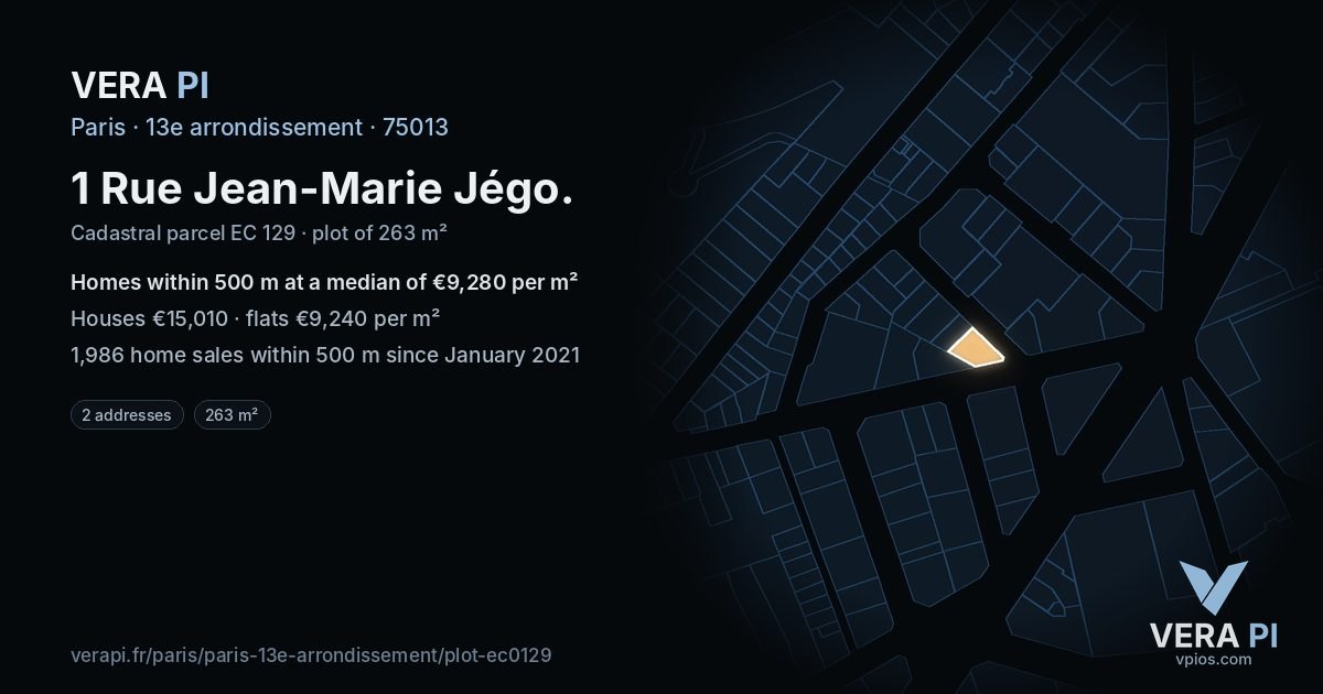 1 Rue Jean-Marie Jégo, 13e arrondissement at night – the plot lit, the parcels around coloured by the prices near them