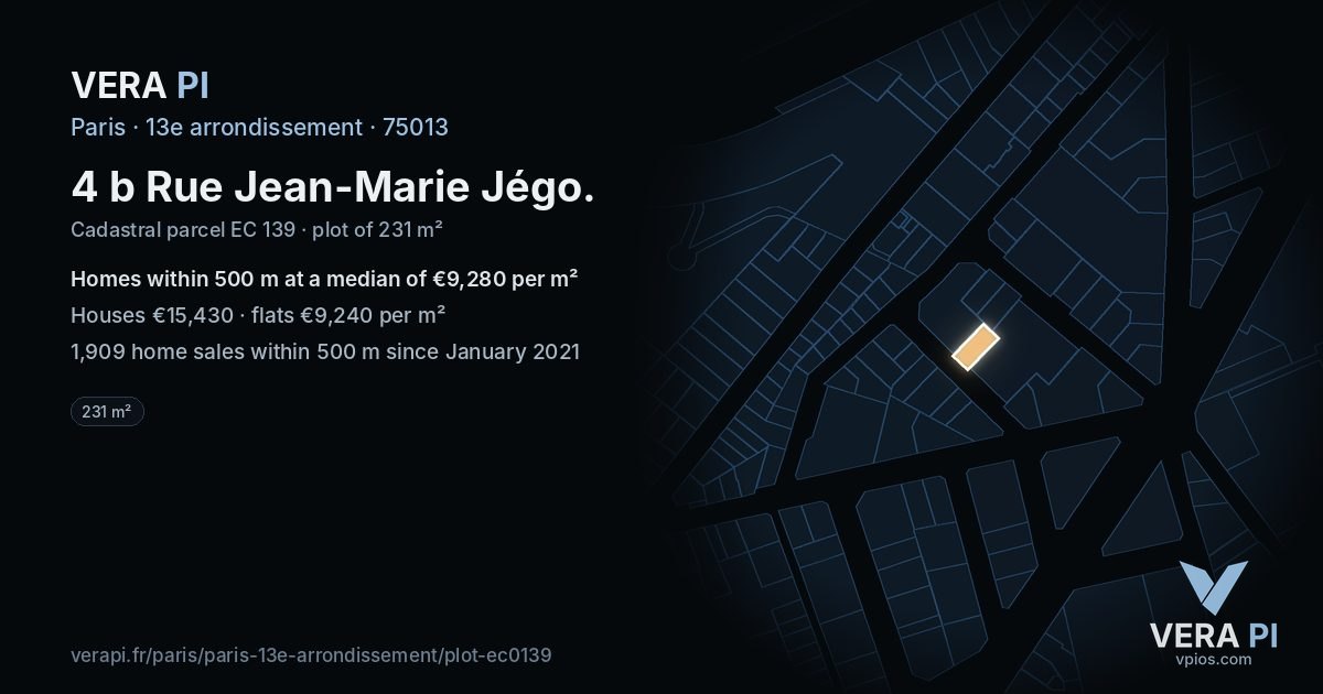 4 b Rue Jean-Marie Jégo, 13e arrondissement at night – the plot lit, the parcels around coloured by the prices near them