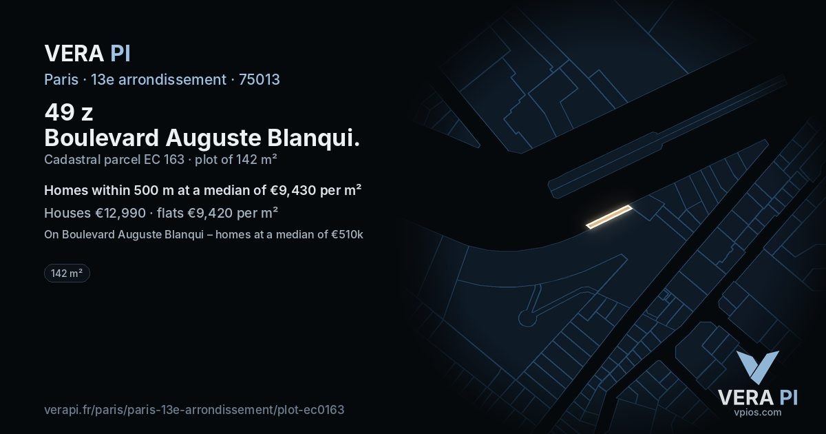 49 z Boulevard Auguste Blanqui, 13e arrondissement at night – the plot lit, the parcels around coloured by the prices near them