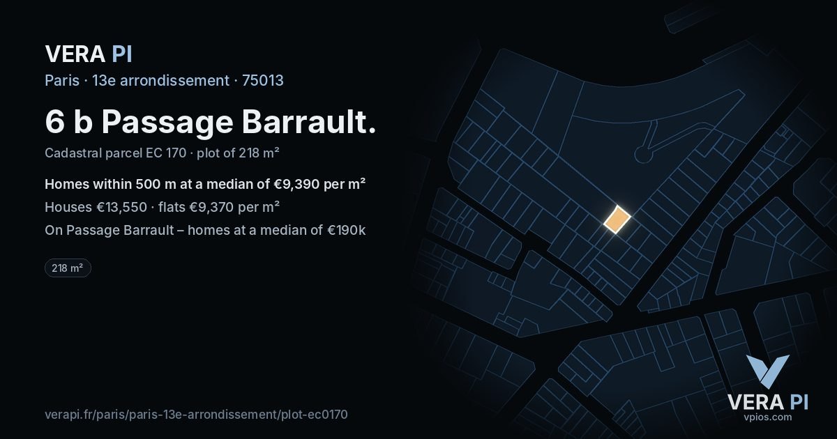 6 b Passage Barrault, 13e arrondissement at night – the plot lit, the parcels around coloured by the prices near them
