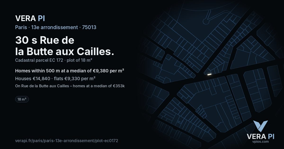 30 s Rue de la Butte aux Cailles, 13e arrondissement at night – the plot lit, the parcels around coloured by the prices near them