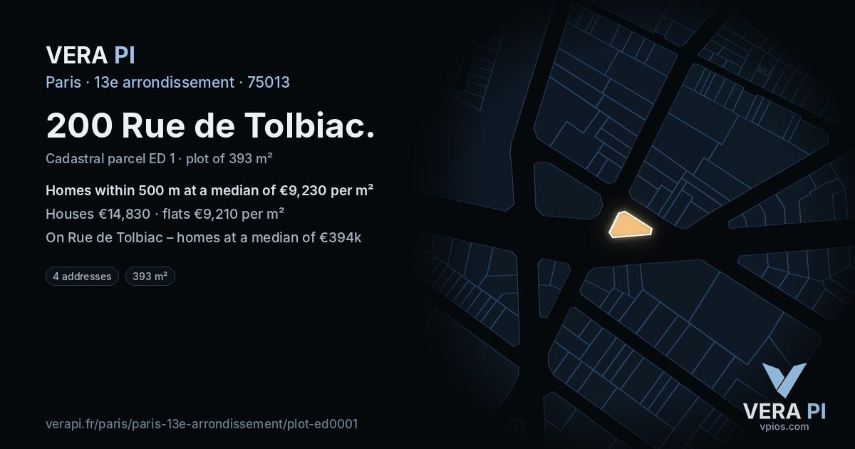 200 Rue de Tolbiac, 13e arrondissement at night – the plot lit, the parcels around coloured by the prices near them