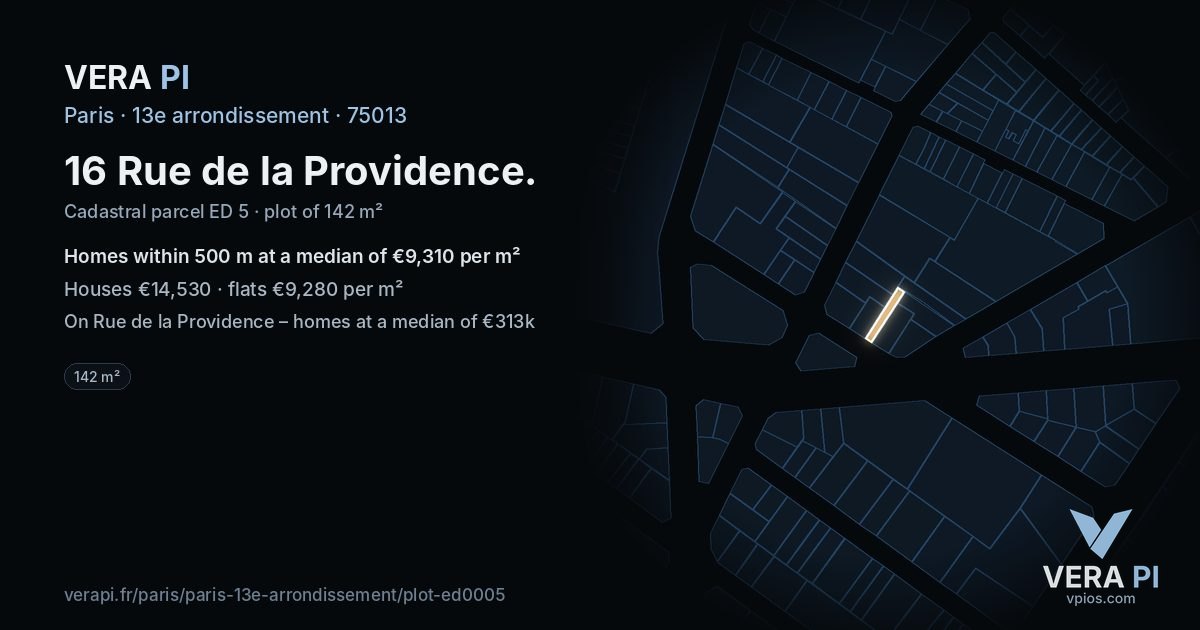 16 Rue de la Providence, 13e arrondissement at night – the plot lit, the parcels around coloured by the prices near them