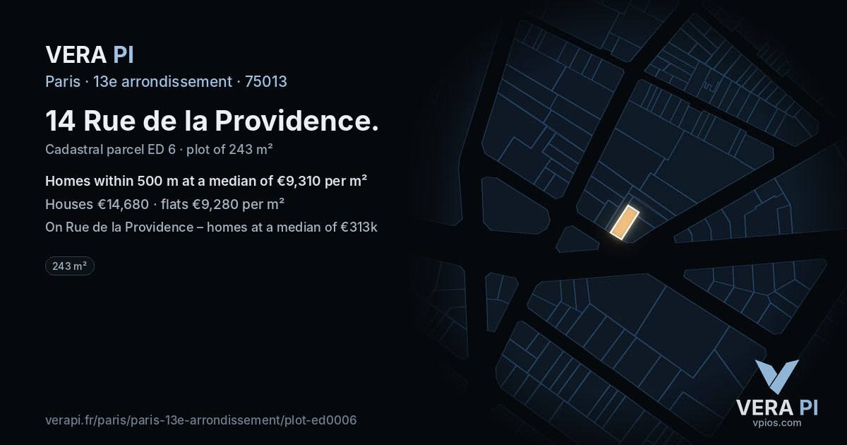 14 Rue de la Providence, 13e arrondissement at night – the plot lit, the parcels around coloured by the prices near them