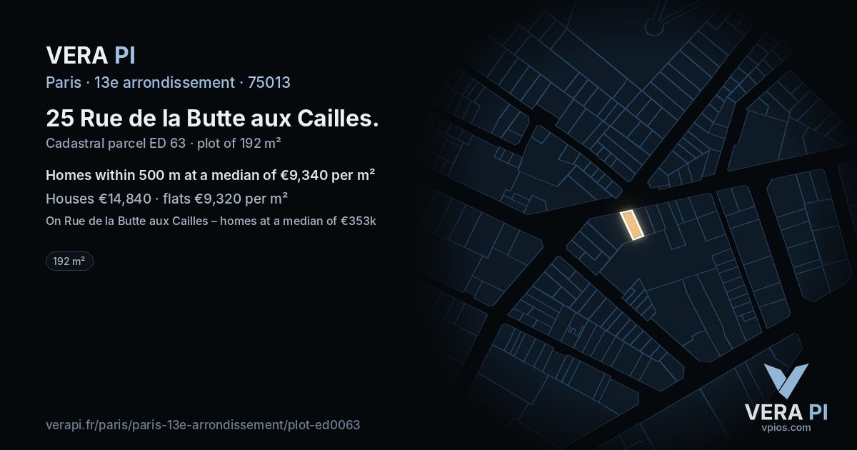 25 Rue de la Butte aux Cailles, 13e arrondissement at night – the plot lit, the parcels around coloured by the prices near them