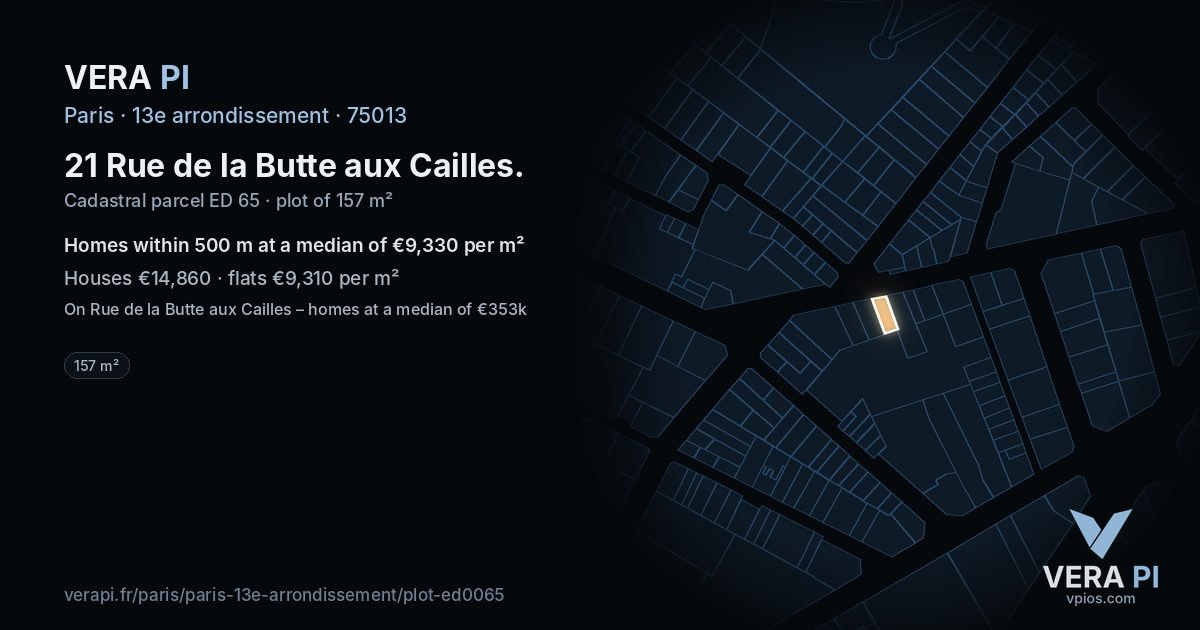 21 Rue de la Butte aux Cailles, 13e arrondissement at night – the plot lit, the parcels around coloured by the prices near them