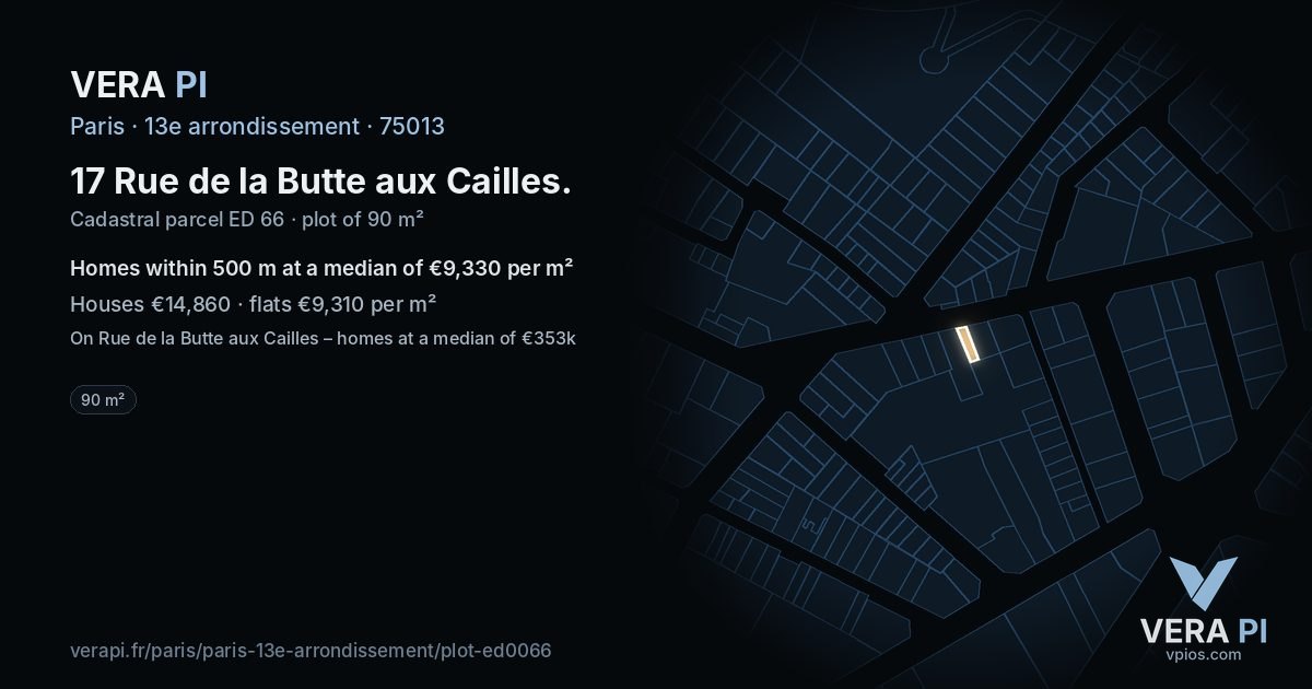 17 Rue de la Butte aux Cailles, 13e arrondissement at night – the plot lit, the parcels around coloured by the prices near them