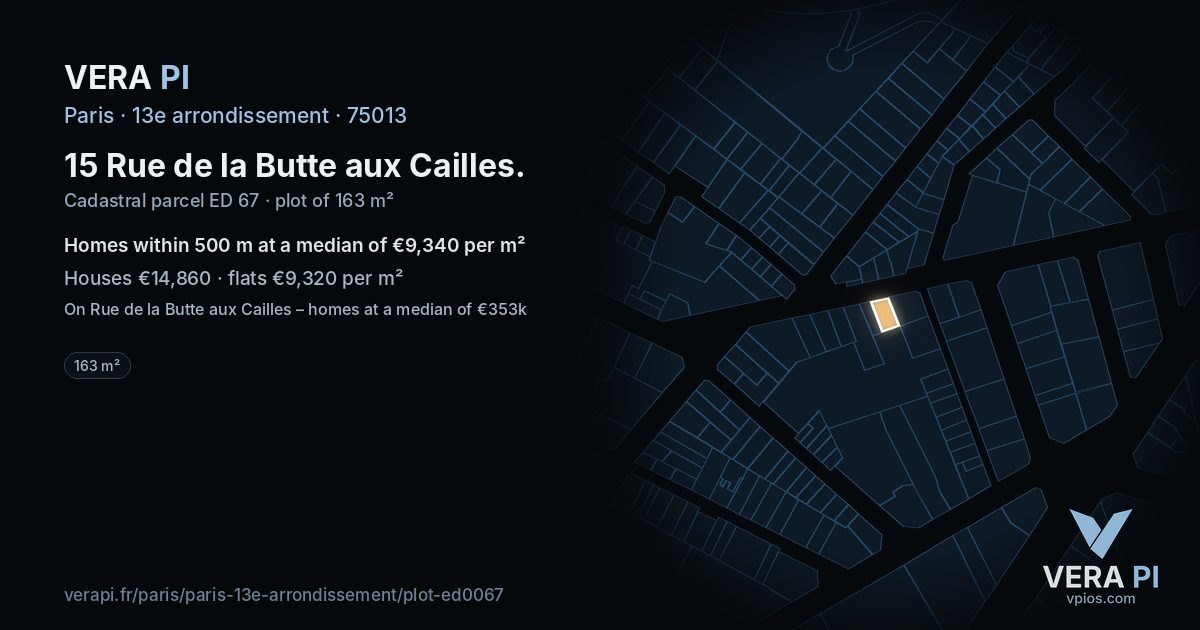 15 Rue de la Butte aux Cailles, 13e arrondissement at night – the plot lit, the parcels around coloured by the prices near them