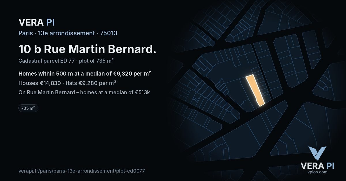 10 b Rue Martin Bernard, 13e arrondissement at night – the plot lit, the parcels around coloured by the prices near them