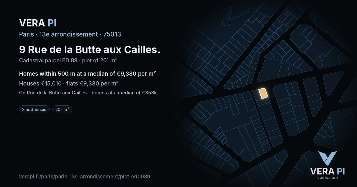 9 Rue de la Butte aux Cailles, 13e arrondissement at night – the plot lit, the parcels around coloured by the prices near them