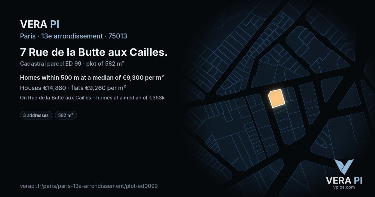 7 Rue de la Butte aux Cailles, 13e arrondissement at night – the plot lit, the parcels around coloured by the prices near them