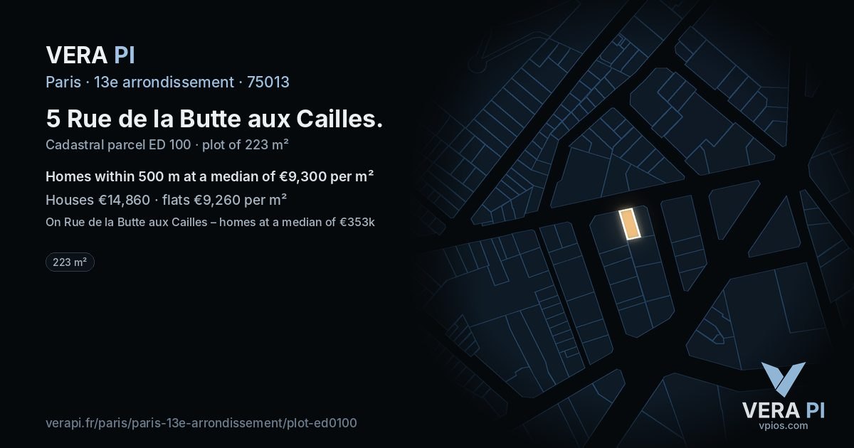 5 Rue de la Butte aux Cailles, 13e arrondissement at night – the plot lit, the parcels around coloured by the prices near them