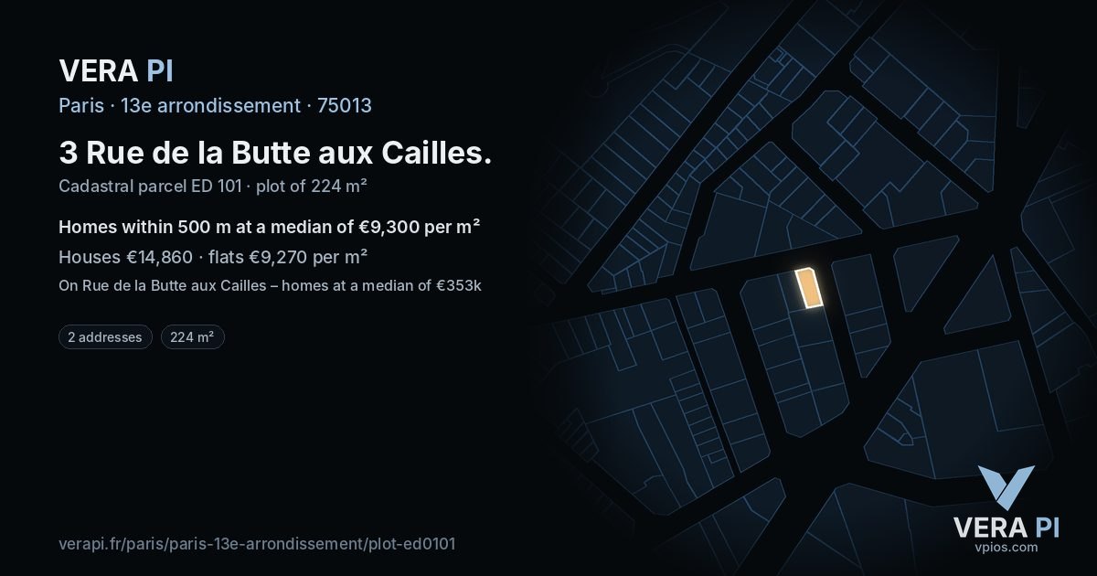 3 Rue de la Butte aux Cailles, 13e arrondissement at night – the plot lit, the parcels around coloured by the prices near them
