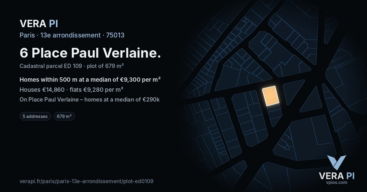 6 Place Paul Verlaine, 13e arrondissement at night – the plot lit, the parcels around coloured by the prices near them