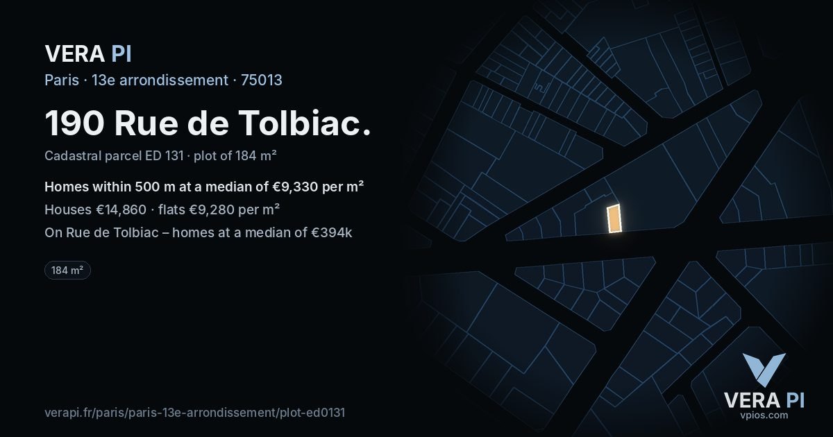 190 Rue de Tolbiac, 13e arrondissement at night – the plot lit, the parcels around coloured by the prices near them