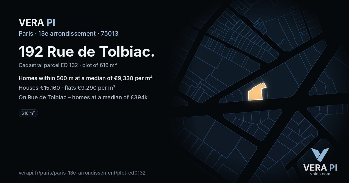 192 Rue de Tolbiac, 13e arrondissement at night – the plot lit, the parcels around coloured by the prices near them