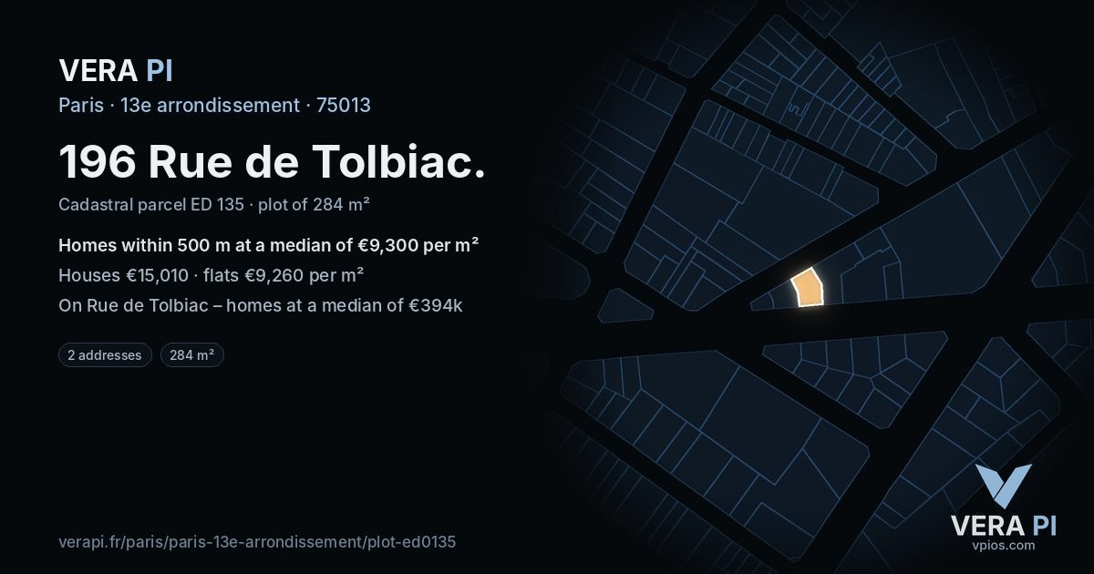 196 Rue de Tolbiac, 13e arrondissement at night – the plot lit, the parcels around coloured by the prices near them