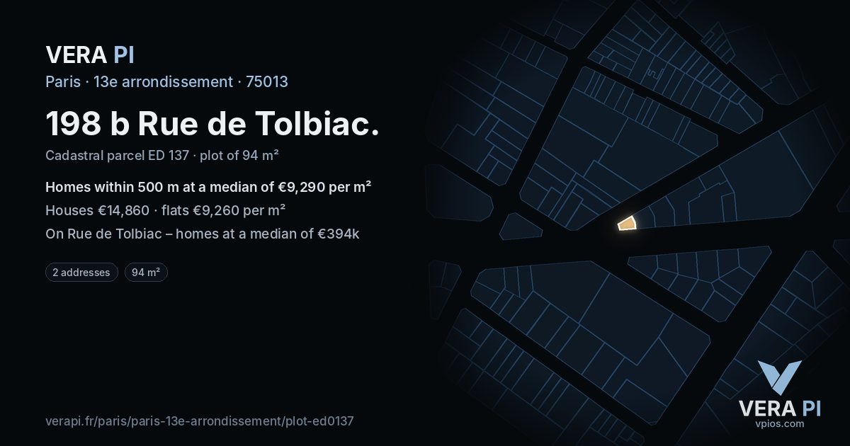 198 b Rue de Tolbiac, 13e arrondissement at night – the plot lit, the parcels around coloured by the prices near them