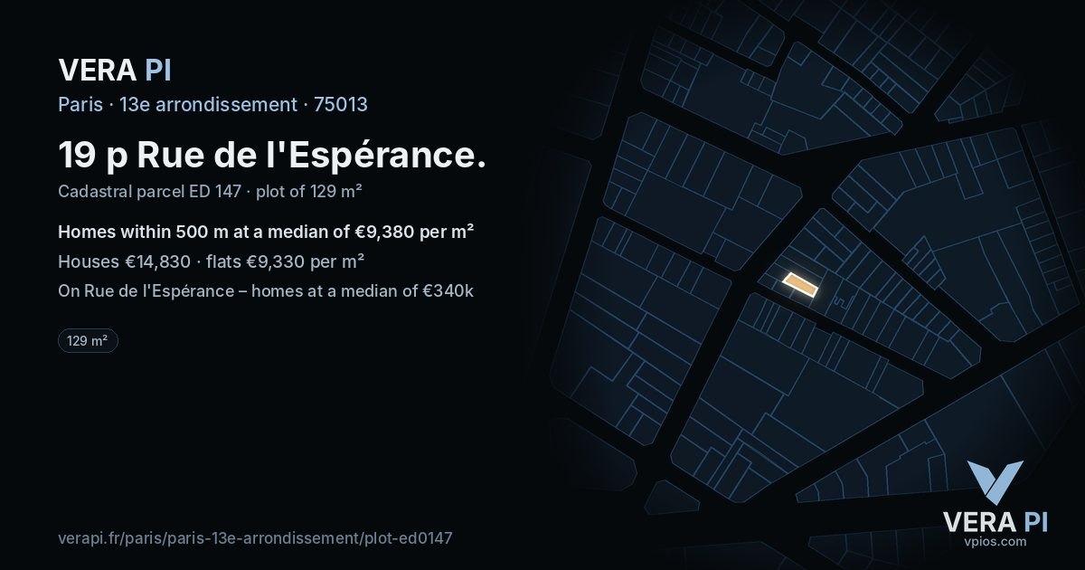 19 p Rue de l'Espérance, 13e arrondissement at night – the plot lit, the parcels around coloured by the prices near them