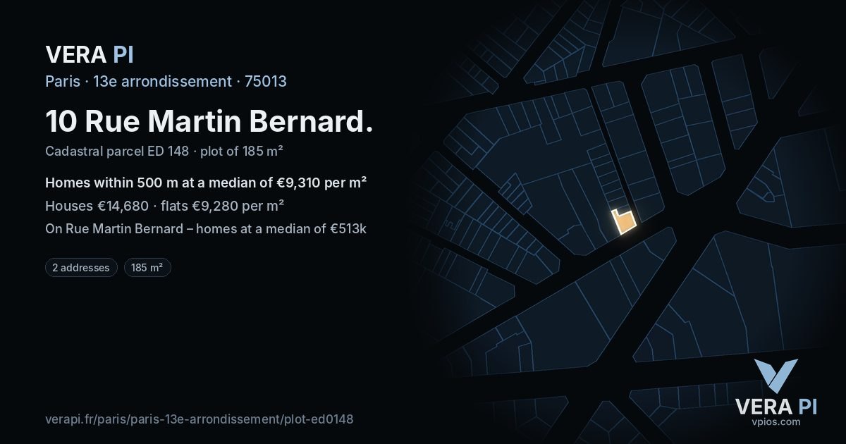 10 Rue Martin Bernard, 13e arrondissement at night – the plot lit, the parcels around coloured by the prices near them