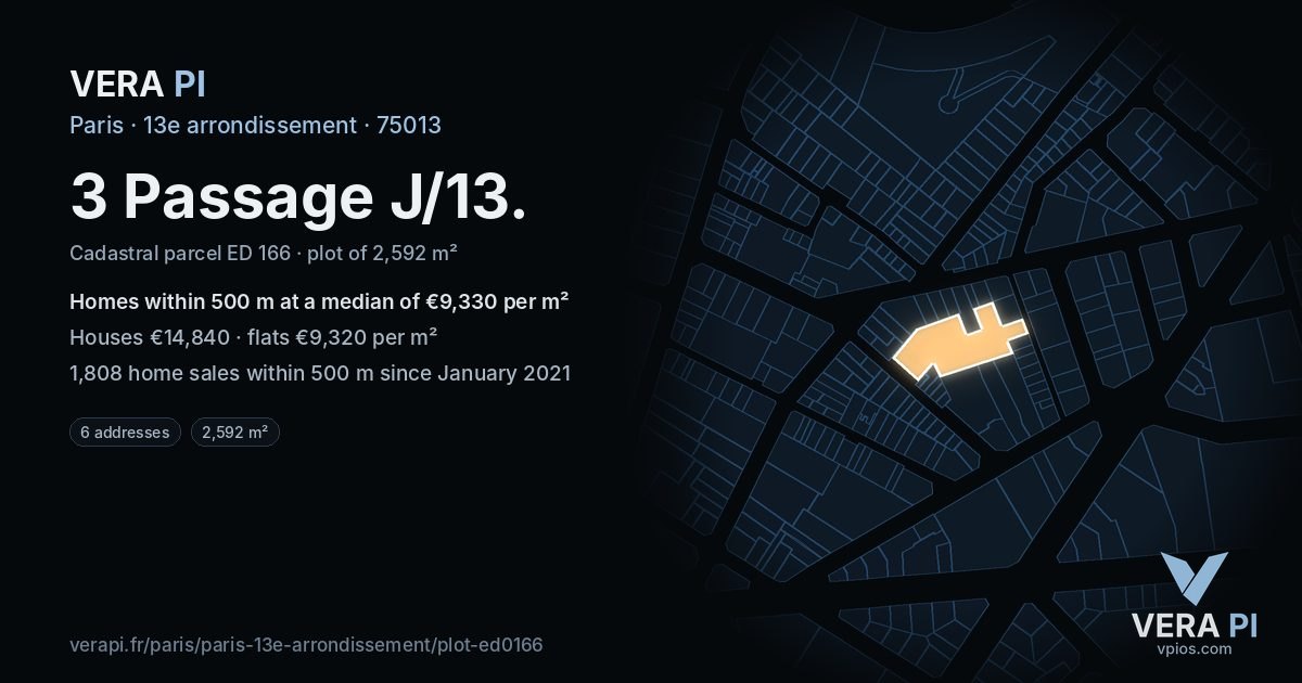 3 Passage J/13, 13e arrondissement at night – the plot lit, the parcels around coloured by the prices near them