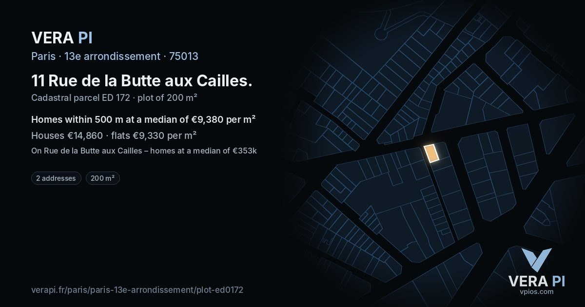 11 Rue de la Butte aux Cailles, 13e arrondissement at night – the plot lit, the parcels around coloured by the prices near them