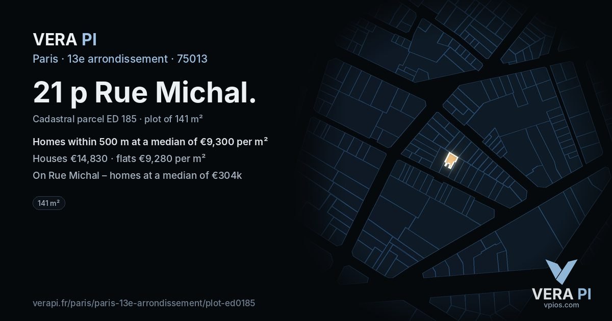 21 p Rue Michal, 13e arrondissement at night – the plot lit, the parcels around coloured by the prices near them