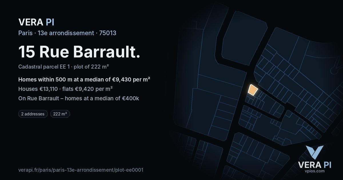 15 Rue Barrault, 13e arrondissement at night – the plot lit, the parcels around coloured by the prices near them